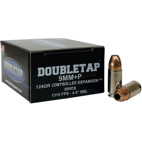 DoubleTap Ammunition 9mm +P 124 grain, 20 Per Box, Box/Ammo View