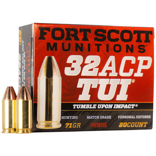 Fort Scott Munitions 32ACP71SCV Tumble Upon Impact (TUI) 32 ACP 71 gr Solid Copper Spun 20 Per Box/ 25 Case