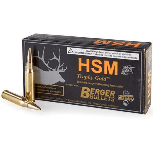 HSM 65X55130VLD Trophy Gold Extended Range 6.5x55 Swedish 130 gr Berger Hunting VLD Match 20 Per Box/ 25 Case