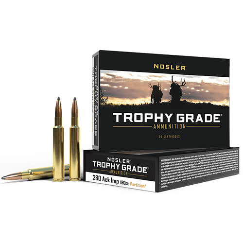 Nosler 60044 Trophy Grade 280 Ackley Improved 160 gr Nosler Spitzer Partition 20 Per Box/ 10 Case