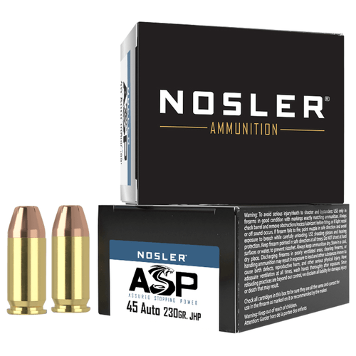 Nosler 51277 Assured Stopping Power Handgun 45 ACP 230 gr Jacket Hollow Point 20 Per Box/ 20 Case