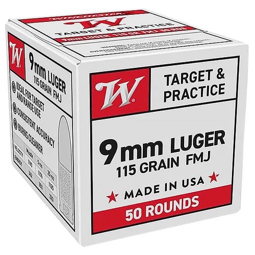 Winchester Ammo W9MM50 9mm Luger 115 gr Full Metal Jacket 50 Per Box/ 20 Case