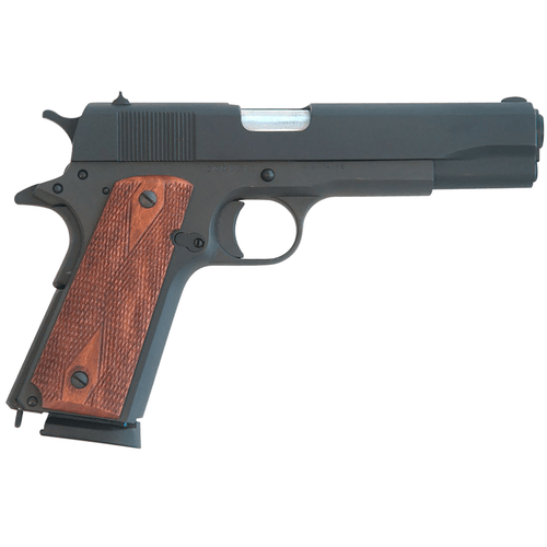 Cimarron 1911 .45 ACP 8+1, 5.03" Black Steel Barrel, Black Parkerized Serrated Slide & Frame, Checkered Walnut Grips