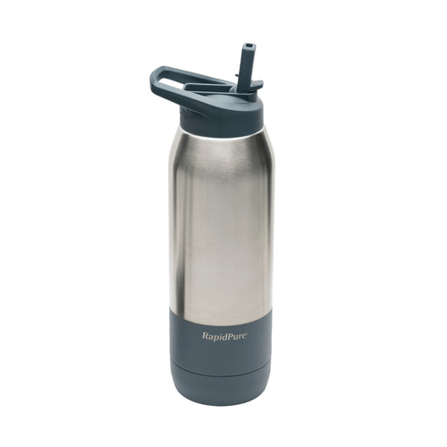 RapidPure 01600124 RapidPure Purifier+ For Most 2.5" Water Bottles Silver Stainless Steel 3.5" x 3.5" x 11.1" Includes Ultralight Straw