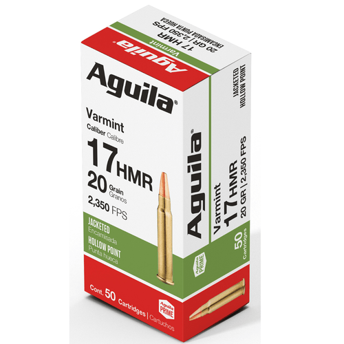 Aguila 1B222347 Target & Range Varmint 17 HMR 20 gr Jacket Hollow Point 50 Per Box/ 20 Case, box view