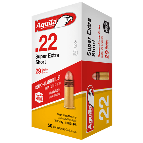 Aguila 1B220110 Super Extra Rimfire 22 Short 29 gr Copper Plated Solid Point 50 Per Box/ 20 Case, box view