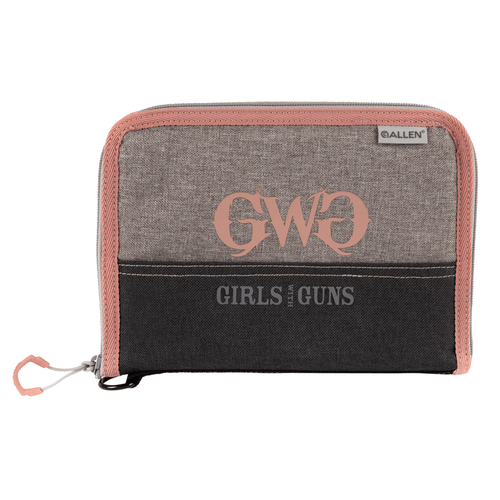 Girls With Guns 9072 Roses Are Gold made of Polyester with Gray Finish & Rose Gold Accents, Lockable Zipper, Soft Lining & Dense Foam Padding 9.50" L x 6.75" W x 1" H Interior Dimensions, front case view