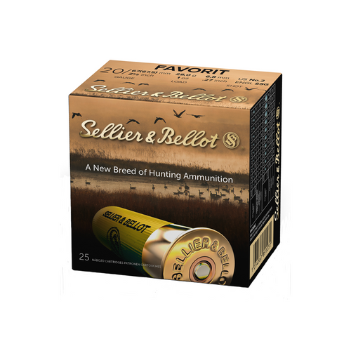 Sellier & Bellot Hunting 20 Gauge 2.75" 12 Pellets 1 oz 2 Shot - 25 Rounds Per Box, 10 Boxes Per Case - SB20BSA