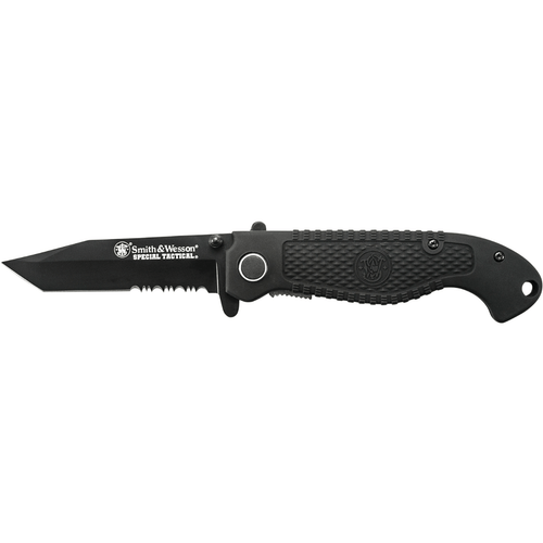 Smith & Wesson Special Tactical 3.50" Black Folding Knife, 4.60'' Stainless Steel Part Serrated Blade - CKTACBSCP, Knife View