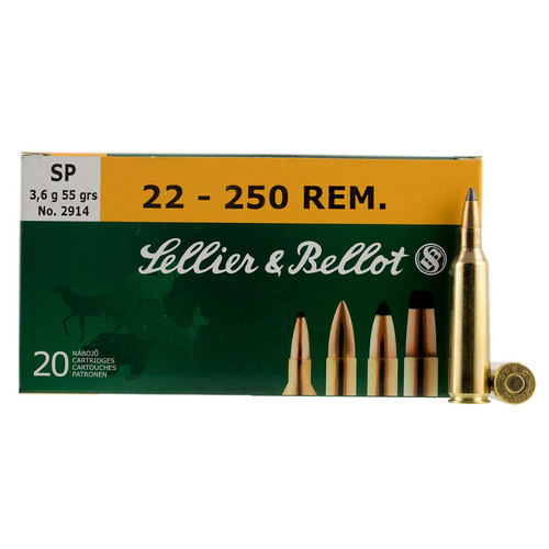 Sellier & Bellot Rifle 22-250 Rem 55 gr Soft Point 20 Per Box/ 25 Case - SB22250B