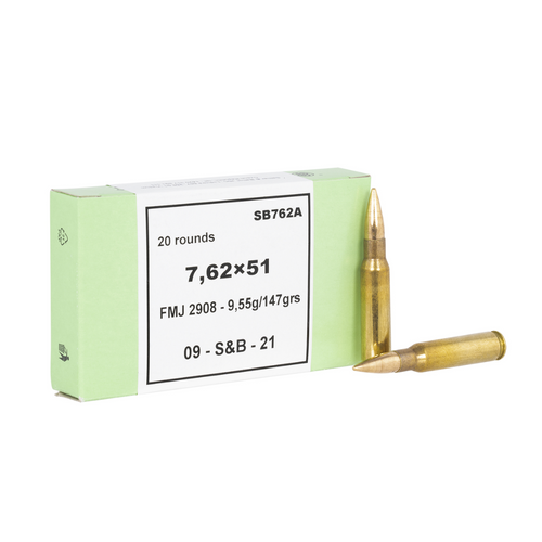 Sellier & Bellot 7.62x51mm NATO 147 gr Full Metal Jacket - 20 Rounds Per Box, 30 Boxes Per Case - SB76251