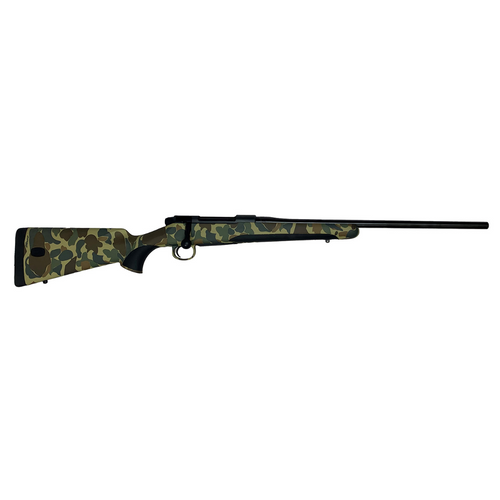 Mauser M18 .270 Win - 4+1, 24.40" Threaded Black Steel Barrel, Black Steel Receiver, Old School Camo Fixed Stock with Storage Compartment, Right Hand - M18OS270T
