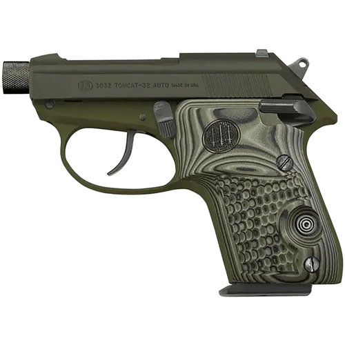 Beretta 3032 Tomcat Kale Slushy 32 ACP Pistol with 2.90" OD Green Cerakote Steel Threaded Tip-Up Barrel, Left Side View