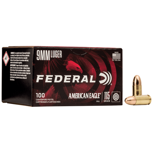 Federal American Eagle Handgun 9mm Luger 115 gr Full Metal Jacket 100 Per Box AE9DP100