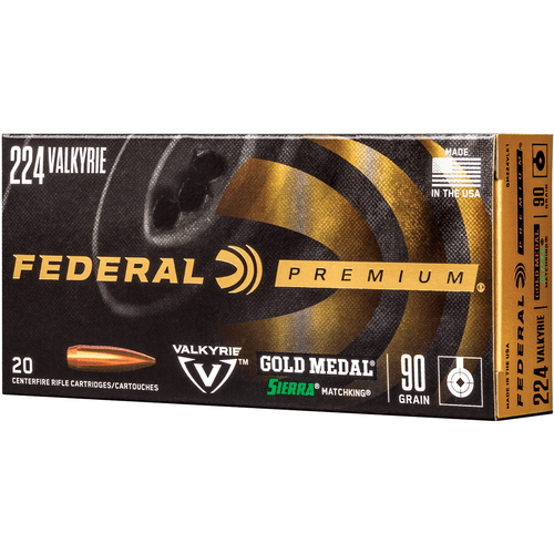 Federal GM224VLK1 Premium Gold Medal 224 Valkyrie 90 gr Sierra MatchKing BTHP 20 Per Box-604544630275