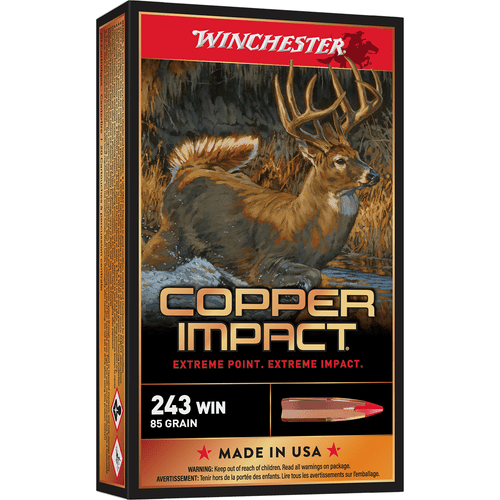 Winchester Ammo X243CLF Copper Impact 243 Win 85 gr Copper Extreme Point Lead Free 20 Per Box-020892224186