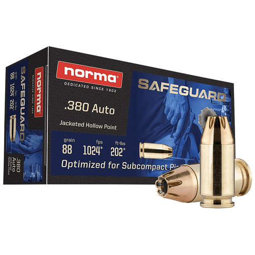 Norma Ammunition 803807680 Safeguard 380 ACP 88 gr Jacketed Hollow Point 50 Per Box-810036151696