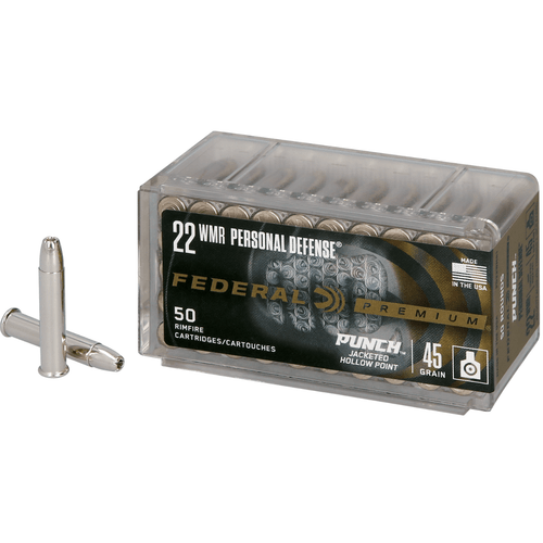 Federal Personal Defense Punch Premium 22 WMR 45 grain, 50 Per Box, Box/Ammo View