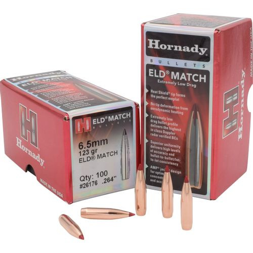 Hornady Reloading Bullets 26176 ELD Match 6.5mm .264 123 gr Extremely Low Drag Match 100 Per Box