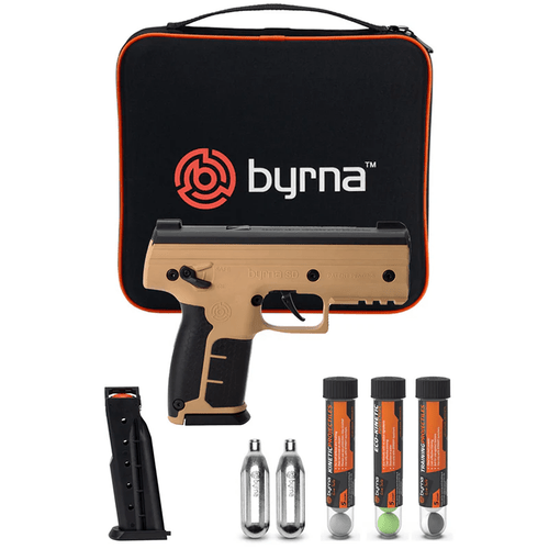 Byrna Technologies SD Kinetic Kit CO2 .68 Cal 5rd, Tan Polymer, Black Rubber Honeycomb Grip, C02 & 15 Projectiles Included