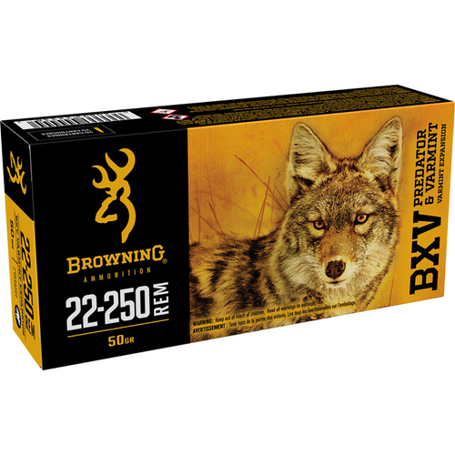 Browning BXV Predator & Varmint 22-250Rem Ammunition - 50gr Varmint Expansion Polymer Tip - 20 Per Box/10 Case - B192322250 -1