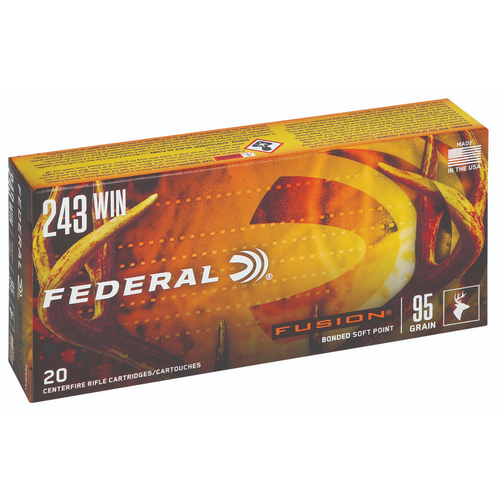 Federal Fusion .243 Win 95gr Bonded Soft Point, 20 Rounds Per Box - 1