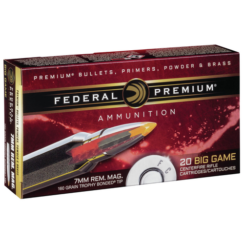 Federal Premium 7mm Remington Magnum 160gr Trophy Bonded Tip, 20 Rounds Per Box/10 Case