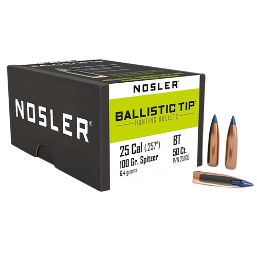 Nosler 25100 Ballistic Tip 25 Caliber .257 100 GR Spitzer/ 50 Per Box