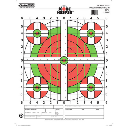 Champion Targets Score Keeper Sight-In Bullseye Paper Hanging 100 yds Pistol/Rifle Large Green/Orange 12 PK - 1
