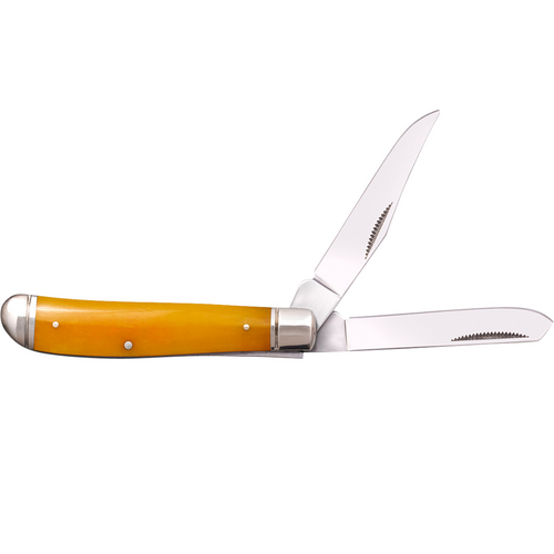 Cold Steel Trapper Mini Folding Knife with 2.60"/2.70" Clip/Spey Plain Blade, 3Cr13MoV SS, Yellow Bone Handle with Polished Bolsters - 1