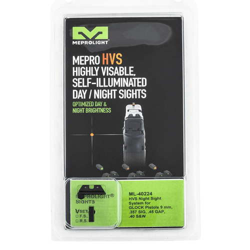 Meprolight USA 402243131 Hyper-Bright Green Tritium Orange Outline Front Sight-Green Tritium Black Outline Rear Sight Glock 17/17L/19/22