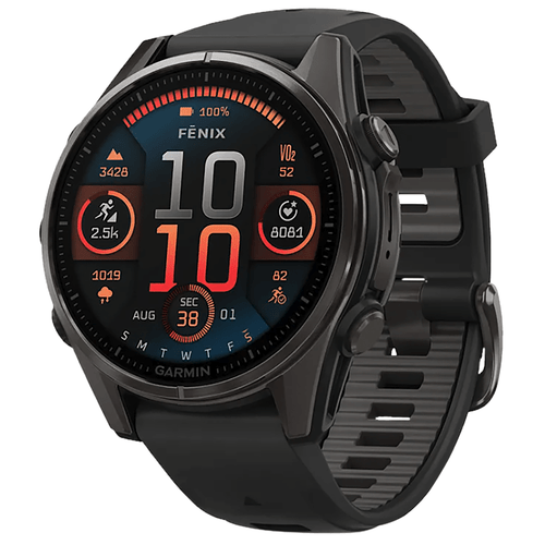 Garmin 0100290400 Fenix 8 AMOLED Edition Black/Pebble Gray Band AMOLED Display Compatible w/ iPhone/Android