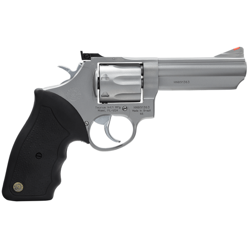 Taurus 2660049 66 38 Special +P/357 Mag 7 Shot 4" Barrel, Overall Matte Stainless Steel, Black Finger Grooved Rubber Grip