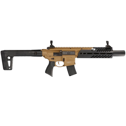 Sig Sauer Airguns AIRMCXCANEBRAKE MCX Canebrake Air CO2 (Not Included) 177 Pellet 30rd, FDE Metal Rec, Removable Fixed Black Synthetic Stock, Flat Trigger, Flip-Up Sights
