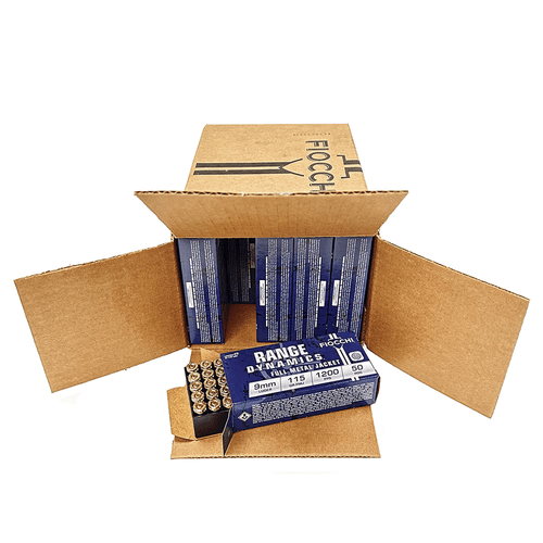 Fiocchi 9AP Range Dynamics 9mm Luger 115 gr FMJ 1000 Round Case wide open