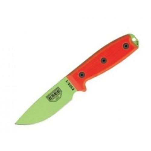ESEE-3 Knife, Plain Edge, Venom Green Blade, Black Sheath, Orange G10 Handle