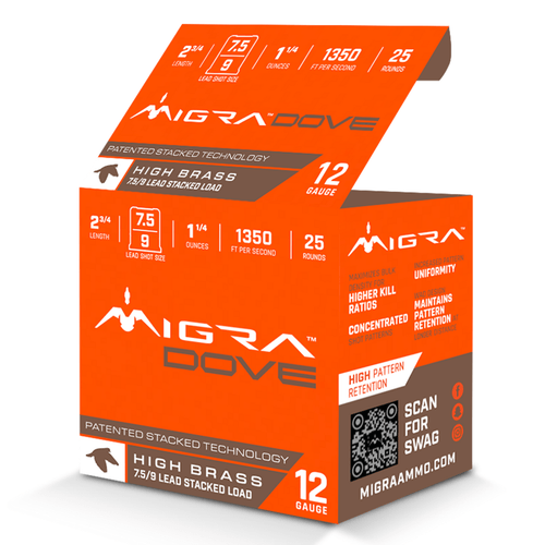 Migra Ammunitions M12UD75-9 Dove 12Gauge 2 3/4" 1 1/4oz 7.5/9Shot 25 Per Box