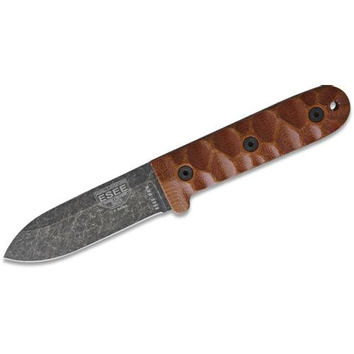 Patrick Rollins Camp-Lore Fixed 4.19" 1095 Black Stonewashed Plain Blade, Micarta Handles, Leather Sheath