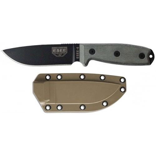 ESEE-4P Black Drop Point - Micarta Handle - Coyote Brown Molded Sheath