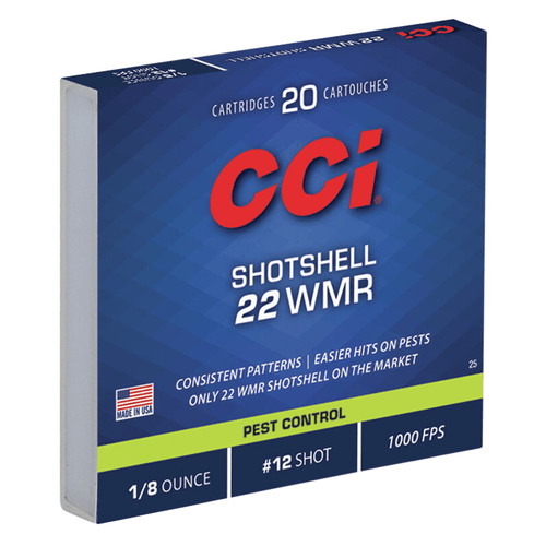 CCI 0025 Pest Control Shotshell 22 WMR 52gr #12 Shot 20 Per Box
