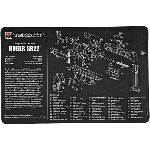 TekMat TEKR17RUGERSR22 Ruger SR22 Cleaning Mat Black/White Rubber 11"x17" Ruger SR22 Parts Diagram