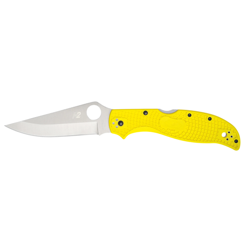 Spyderco C258PYL Stretch 2 XL Lightweight 3.95" Folding Plain Stonewashed H2 Steel Blade, Yellow Bi-Directional Texturing FRN Handle Open