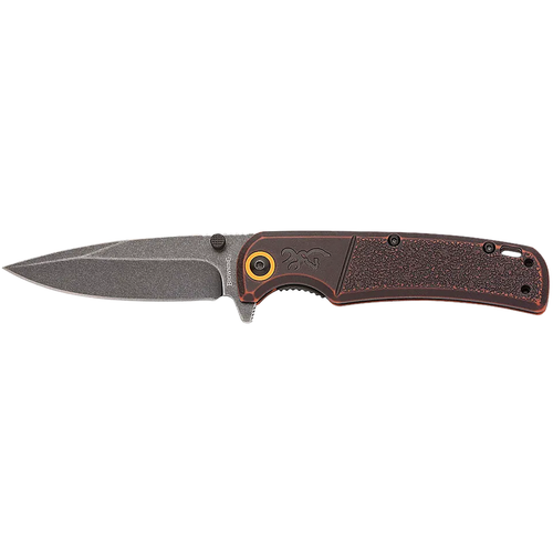 Browning Buckmark EDC Slim 3.13" Folding Drop Point Plain Black Stonewashed D2 Steel Blade, Bronze Stonewashed Polymer Handle