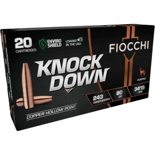 Fiocchi 243BHC Knock Down 243 Win 80gr Copper Hollow Point 20 Per Box