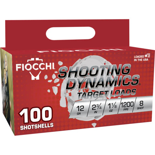 Fiocchi Shooting Dynamics 12 Gauge 2.75" 1 1/8 oz 8 Shot 100 Per Box 12SDB188