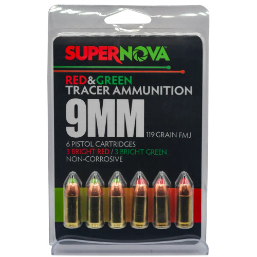 Piney Mountain Ammunition Green/Red Tracer 9mmLuger 119Gr Full Metal Jacket 6 Per Box PMSN9MMMP