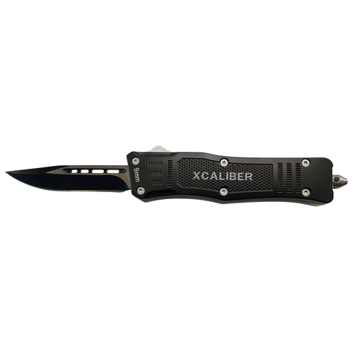 Xcaliber Knife Company 9mm Small 2.75" OTF Drop Point Black 440C SS Blade, 3.91" Steel Handle