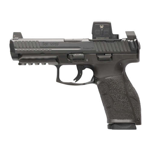 HK 81001351 VP9A1 F w/Optic 9mm Luger 15+1 4.53" Black Barrel & Steel Serrated w/Optic Slide