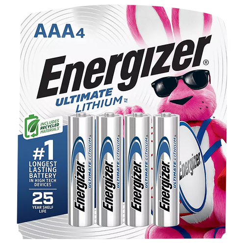 Energizer L92SBP4H3 AAA Ultimate Lithium Silver 1.5V Lithium, Qty (4) Single Pack