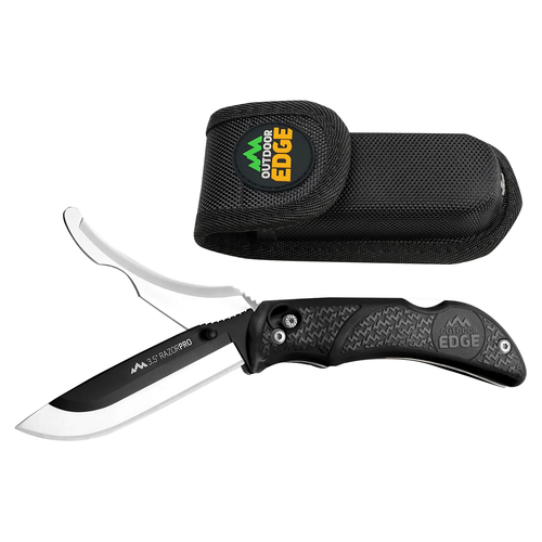 Outdoor Edge RO10C RazorPro 3.50" Folding Razor/Gut Plain 420J2 SS Blade, Black TPR Handle, Includes Replacement Blades